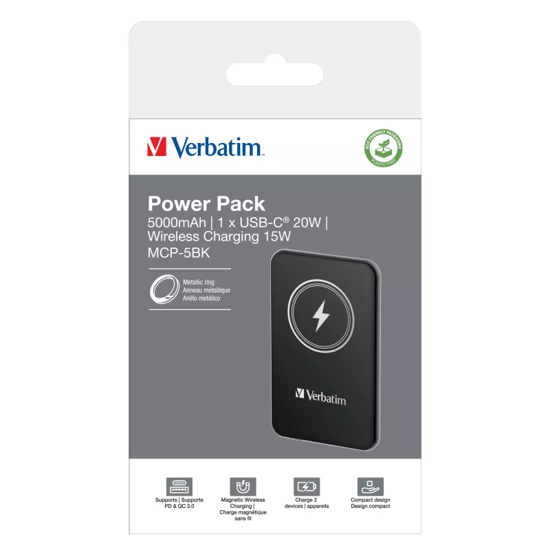 Powerbank VERBATIM Charge 'n' Go 5000 mAh Magnética Sem Fios, Preto