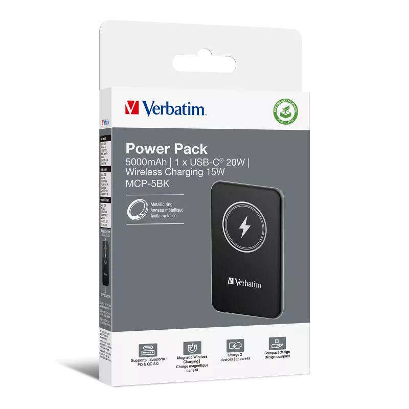 Powerbank VERBATIM Charge 'n' Go 5000 mAh Magnética Sem Fios, Preto