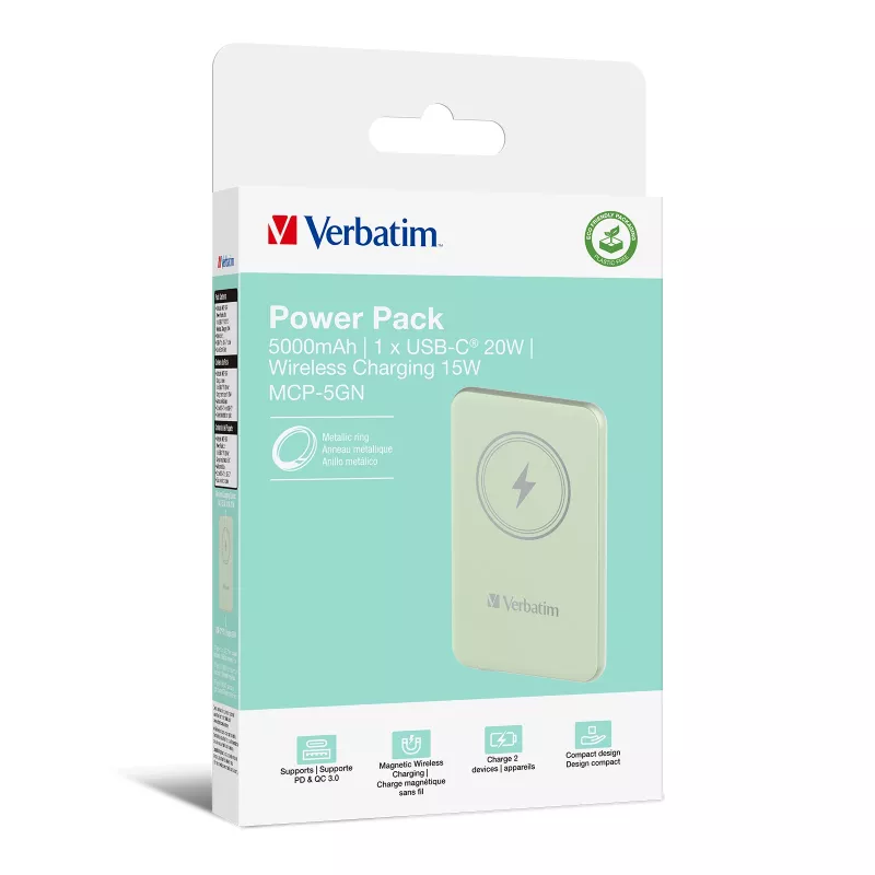 Verbatim Charge 'n' Go Powerbank Magnética Sem Fios 5000 mAh Verde