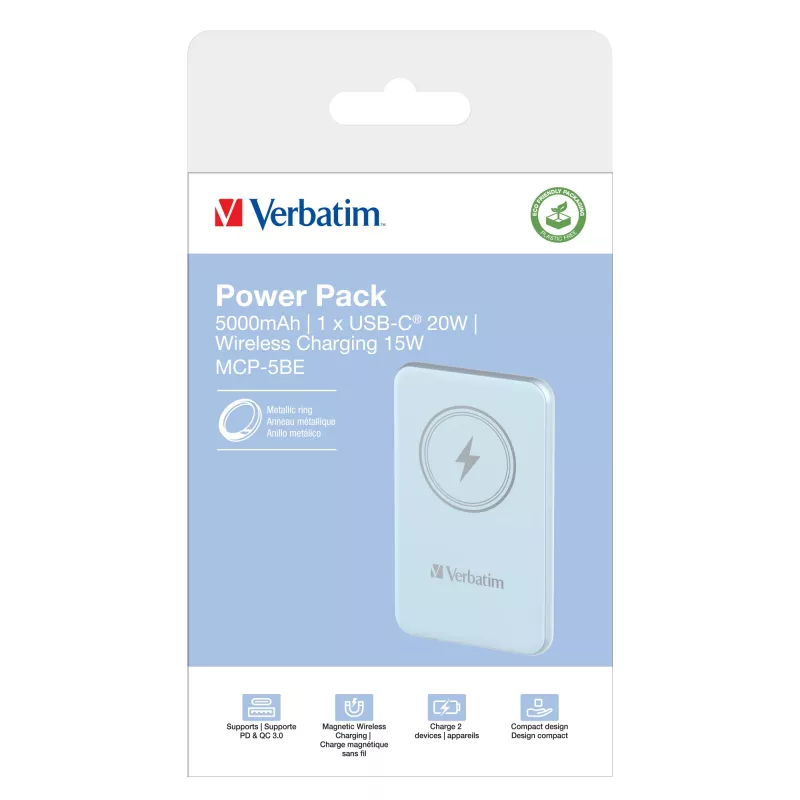 Verbatim Charge 'n' Go Powerbank Magnética Sem Fios 5000 mAh Azul