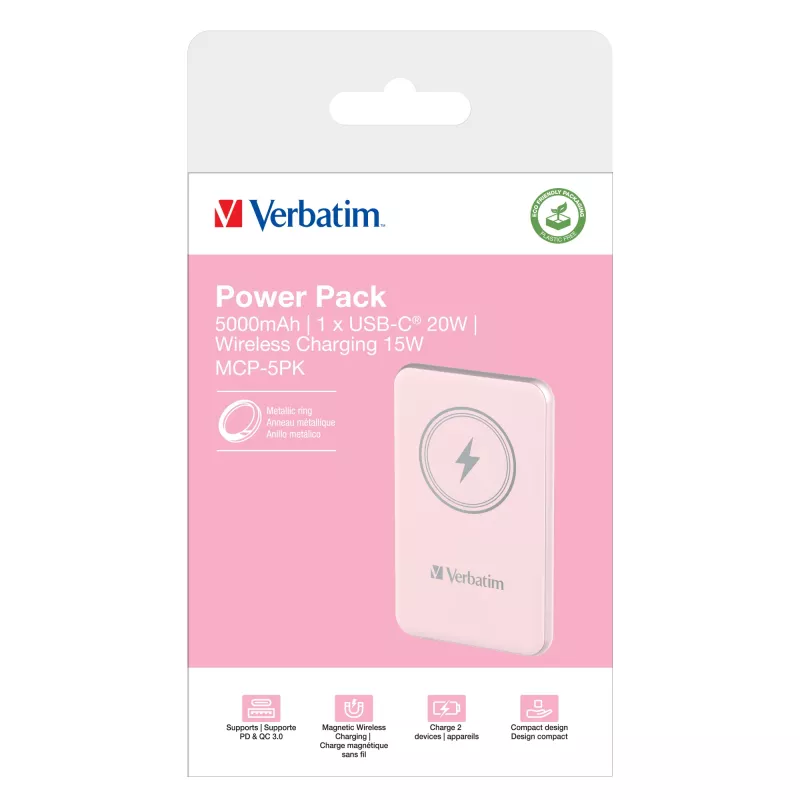 Verbatim Charge 'n' Go Powerbank Magnética Sem Fios 5000mAh Rosa