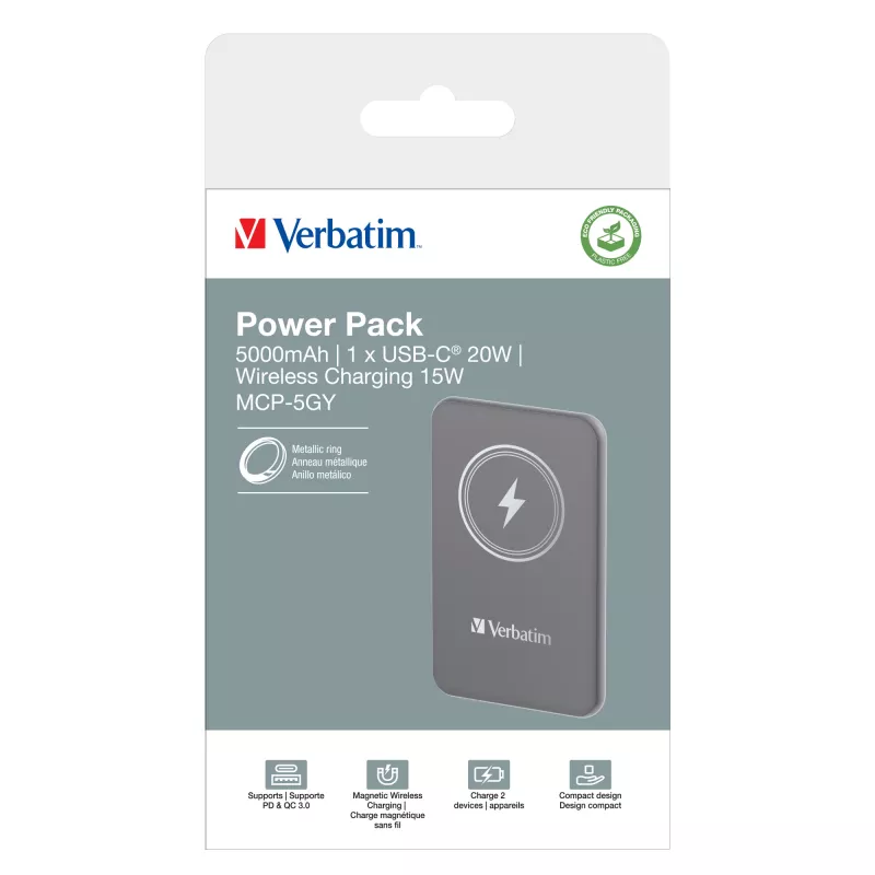 Verbatim Charge 'n' Go Powerbank Magnética Sem Fios 5000mAh Cinzento