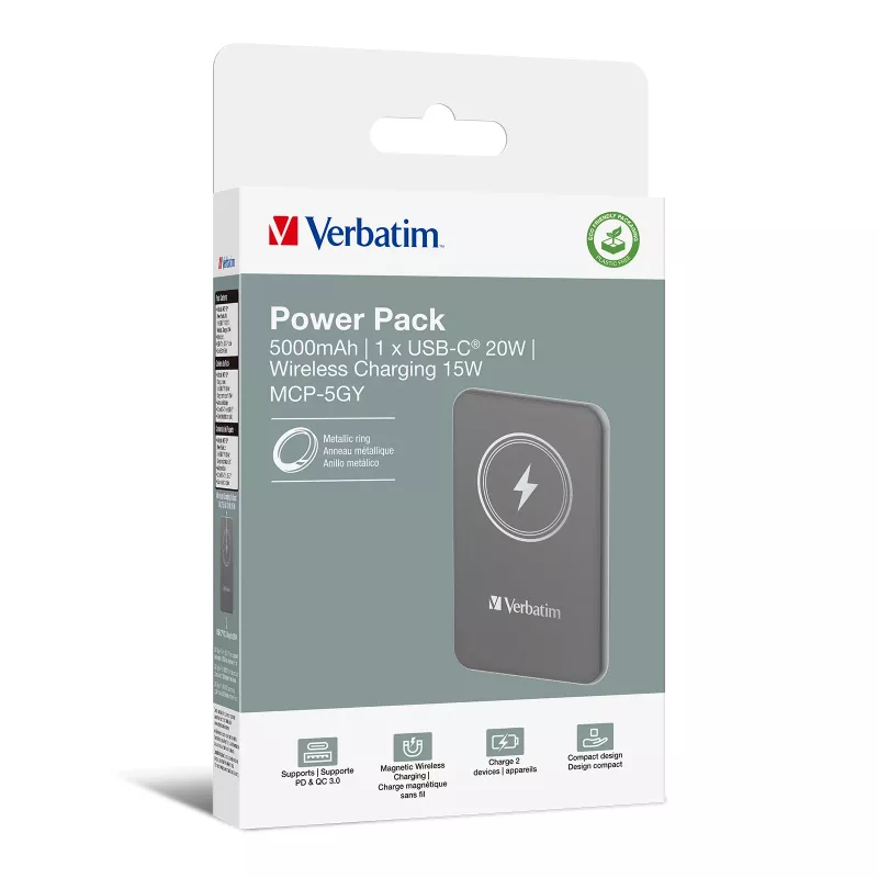 Verbatim Charge 'n' Go Powerbank Magnética Sem Fios 5000mAh Cinzento