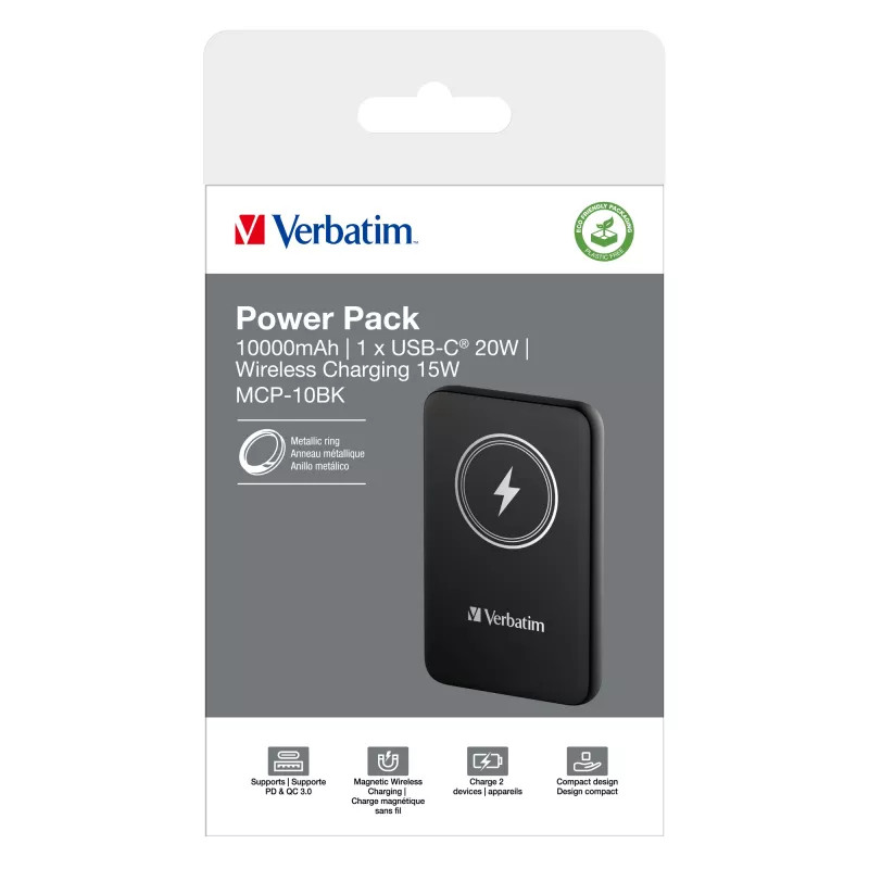 Verbatim Charge 'n' Go Powerbank Magnética Sem Fios 10000mAh Preto