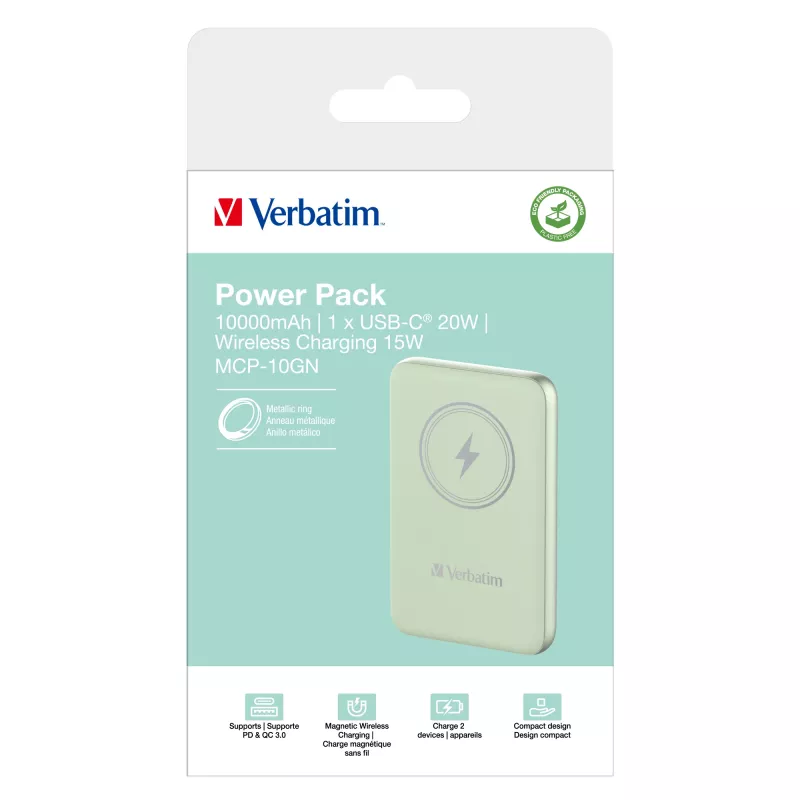 Verbatim Charge 'n' Go Powerbank Magnética Sem Fios 10000mAh Verde