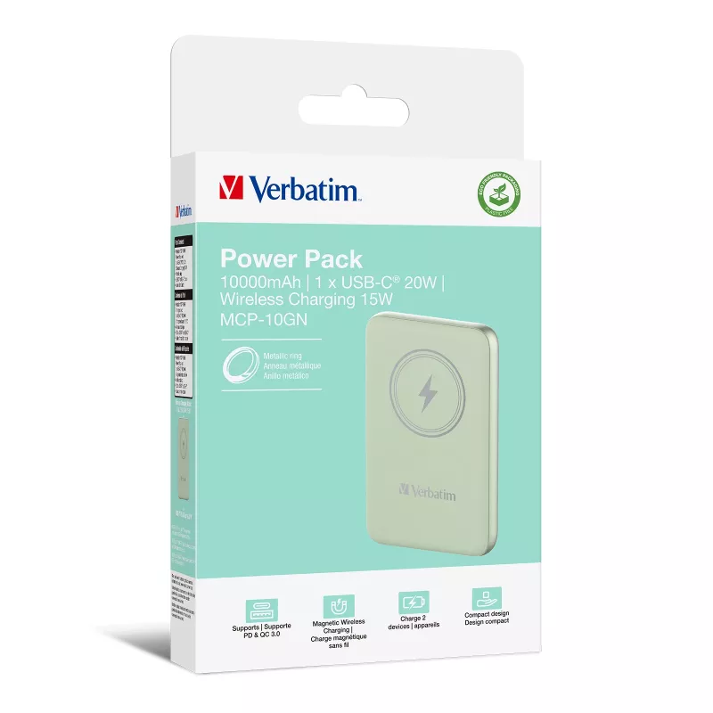 Verbatim Charge 'n' Go Powerbank Magnética Sem Fios 10000mAh Verde