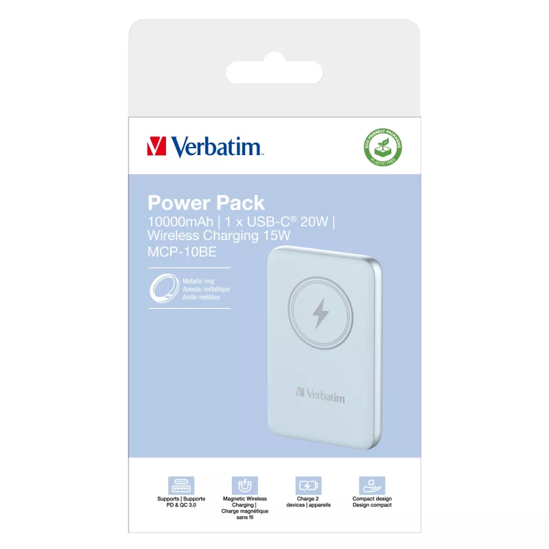 Verbatim Charge 'n' Go Powerbank Magnética Sem Fios 10000mAh Azul