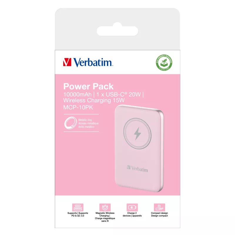 Verbatim Charge 'n' Go Powerbank Magnética Sem Fios 10000mAh Rosa