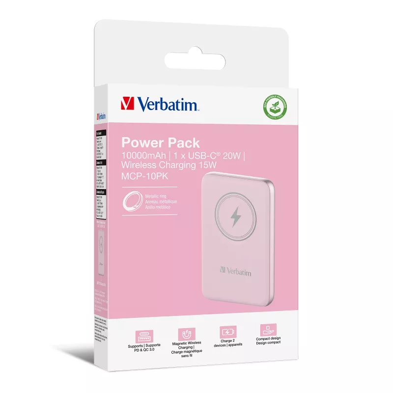 Verbatim Charge 'n' Go Powerbank Magnética Sem Fios 10000mAh Rosa