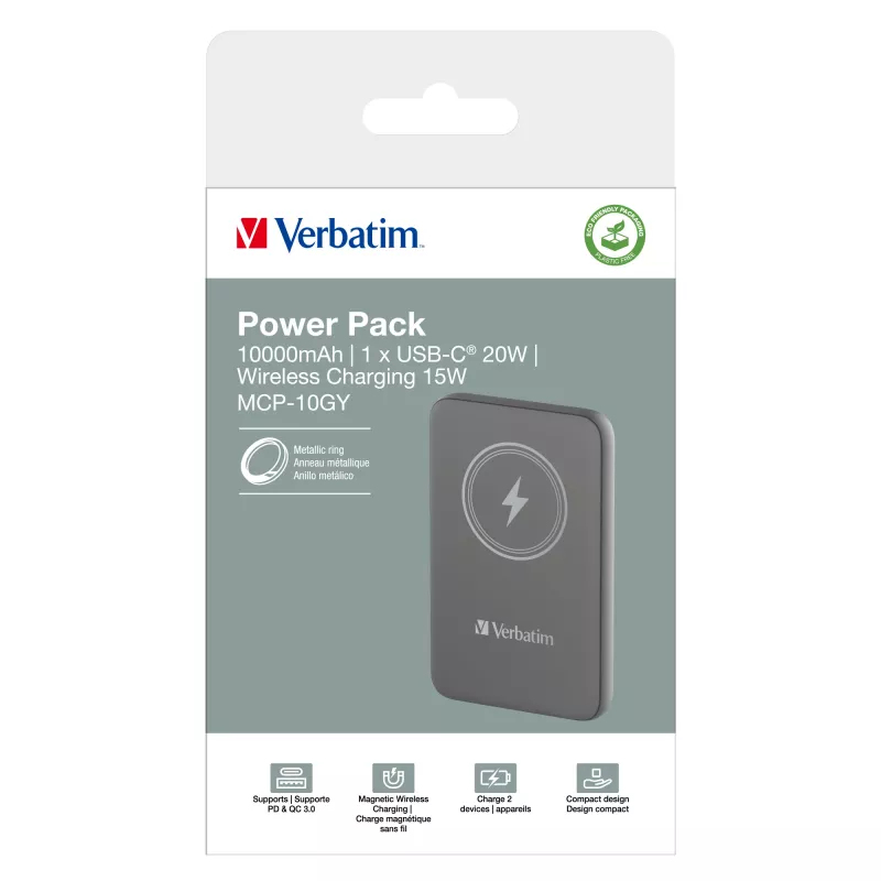 Verbatim Charge 'n' Go Powerbank Magnética Sem Fios 10000mAh Cinzento