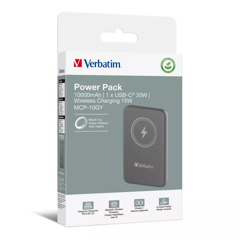 Verbatim Charge 'n' Go Powerbank Magnética Sem Fios 10000mAh Cinzento