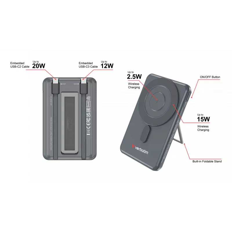 Verbatim Charge'n'Go 2C Powerbank 5000 mAh Cinzento