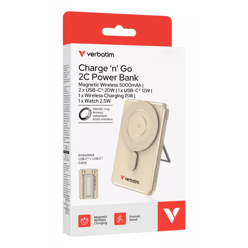 Verbatim Charge'n'G0 2C power bank 5000 mAh dourado
