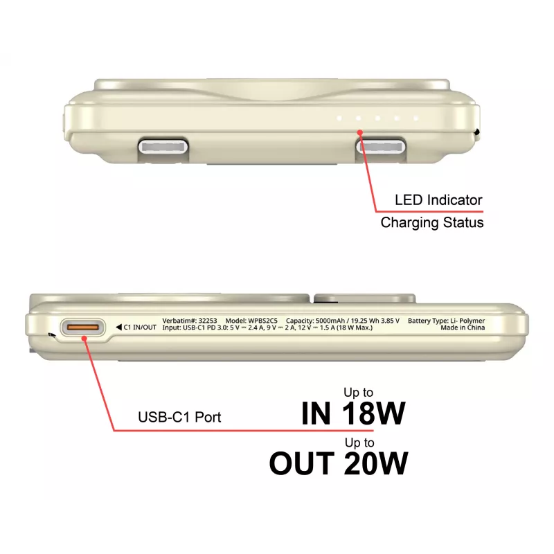 Verbatim Charge'n'G0 2C power bank 5000 mAh dourado