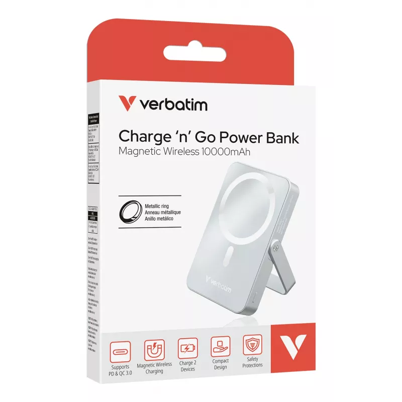 Verbatim Charge 'n' Go Powerbank Magnética Sem Fios com Suporte – 10000 mAh Azul