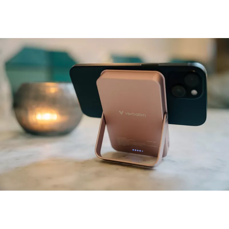 Verbatim Charge 'n' Go Powerbank Magnética Sem Fios com Suporte – 10000 mAh Rosa