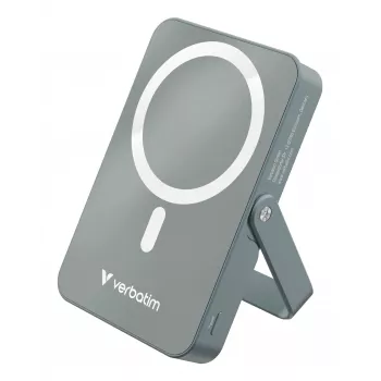 Verbatim Charge 'n' Go Powerbank Magnética Sem Fios com Suporte – 10000 mAh Cinzento