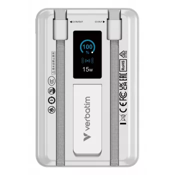 Verbatim Charge'n'Go 2C & Ecrã Powerbank 10000 mAh Prateado