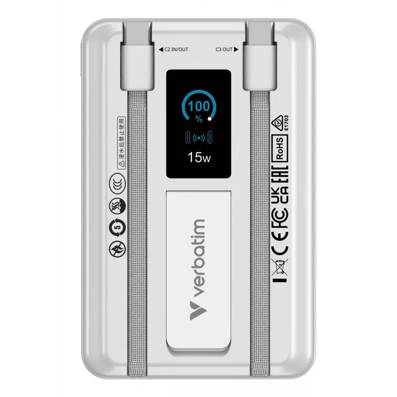 Verbatim Charge'n'Go 2C & Ecrã Powerbank 10000 mAh Prateado
