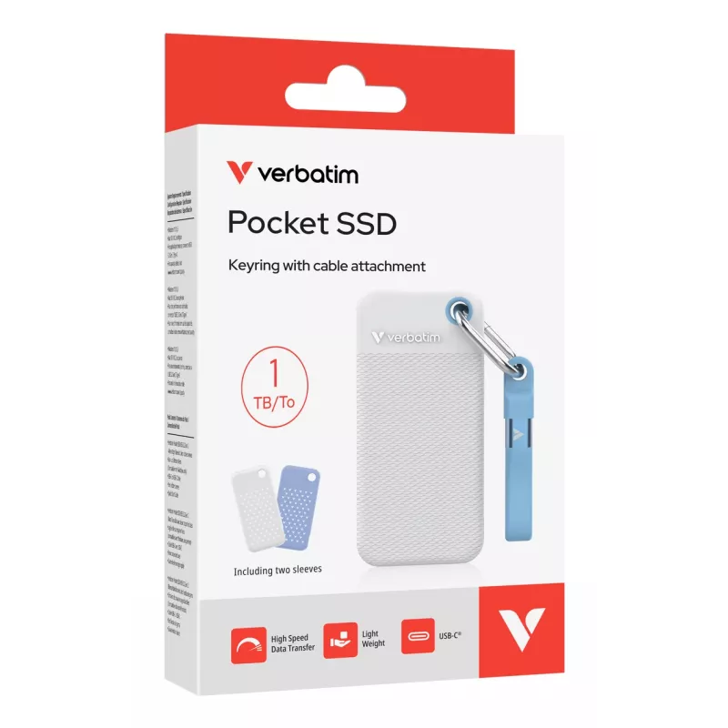 Verbatim Pocket SSD USB 3.2 Gen 2 1 TB Branco/Azul-claro com Duas Capas de Borracha