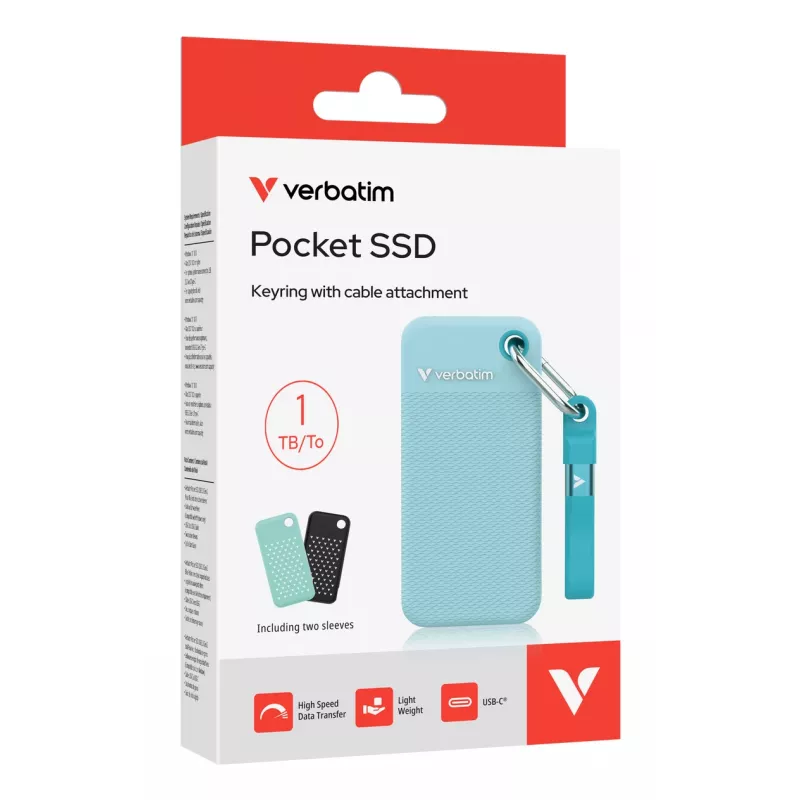 Verbatim Pocket SSD USB 3.2 Gen 2 1 TB Polar Blue com Duas Capas de Borracha