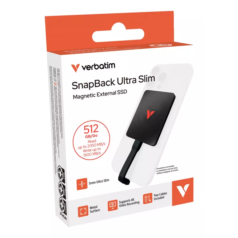 Verbatim SnapBack Ultra SSD Fina 512GB USB Type-C USB 3.2 Gen 2x2 Preto