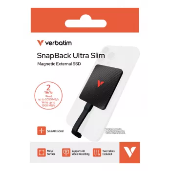 Verbatim SnapBack Ultra SSD ultrafina 2TB USB Type-C USB 3.2 Gen 2x2 preto