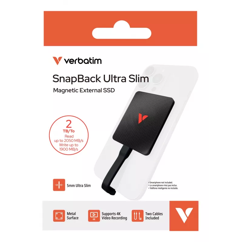 Verbatim SnapBack Ultra SSD ultrafina 2TB USB Type-C USB 3.2 Gen 2x2 preto