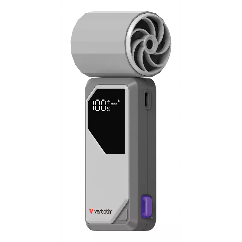 Verbatim Cool’n’Go AirJet ventoinha de mão cinzento/lilás, cinzento, lilás, ventoinha de mão, 1 unid., 6 W, iões de lítio (Li-Ion), 3,7 V