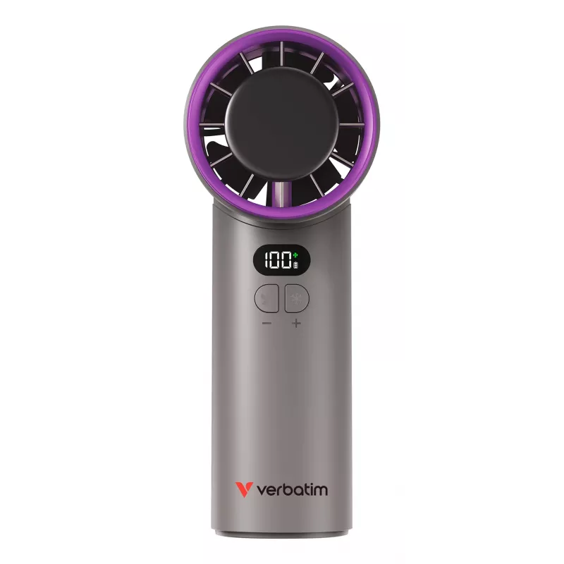 Verbatim Cool’n’Go IceTouch ventoinha de mão cinzento/lilás, cinzento, lilás, 1 ventoinha(s), ventoinha de mão, 1 unid., 8 W, iões de lítio (Li-Ion)