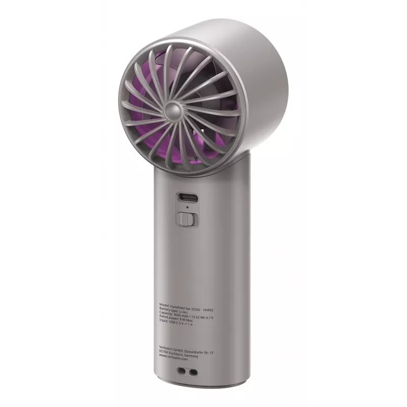 Verbatim Cool’n’Go IceTouch ventoinha de mão cinzento/lilás, cinzento, lilás, 1 ventoinha(s), ventoinha de mão, 1 unid., 8 W, iões de lítio (Li-Ion)