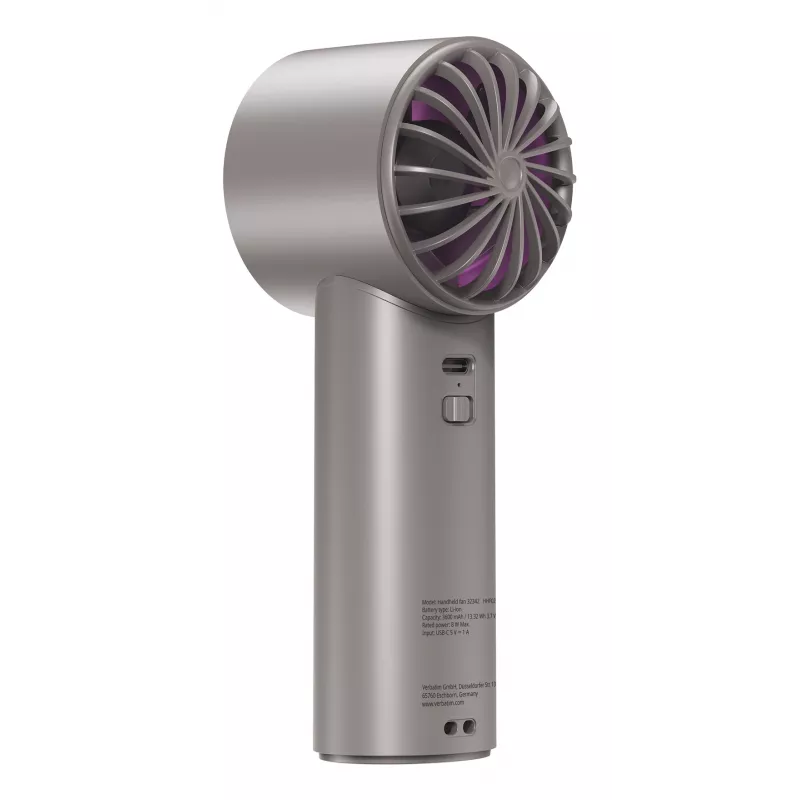Verbatim Cool’n’Go IceTouch ventoinha de mão cinzento/lilás, cinzento, lilás, 1 ventoinha(s), ventoinha de mão, 1 unid., 8 W, iões de lítio (Li-Ion)