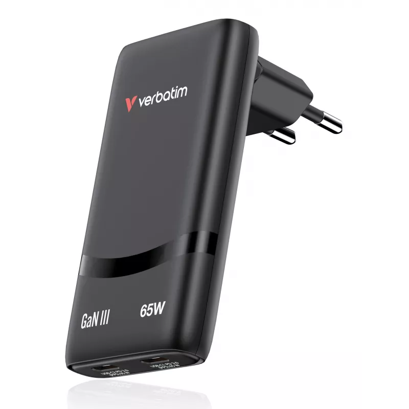 Verbatim Fold 'n' Go carregador GaN 65W ficha EU preto, interior, AC, 20 V, preto