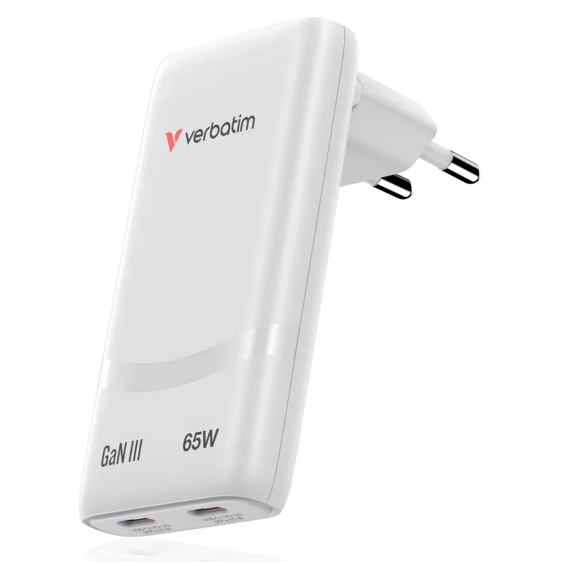 Verbatim Fold 'n' Go carregador GaN 65W ficha EU branco