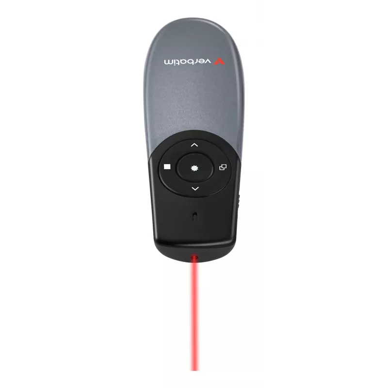 Verbatim Focus apresentador sem fios com ponteiro laser vermelho, RF, USB, 30 m, preto, prateado