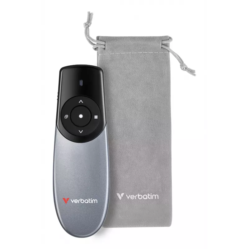 Verbatim Focus apresentador sem fios com ponteiro laser vermelho, RF, USB, 30 m, preto, prateado