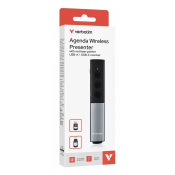 Verbatim Agenda apresentador sem fios com ponteiro laser vermelho, RF, USB, 100 m, preto, prateado