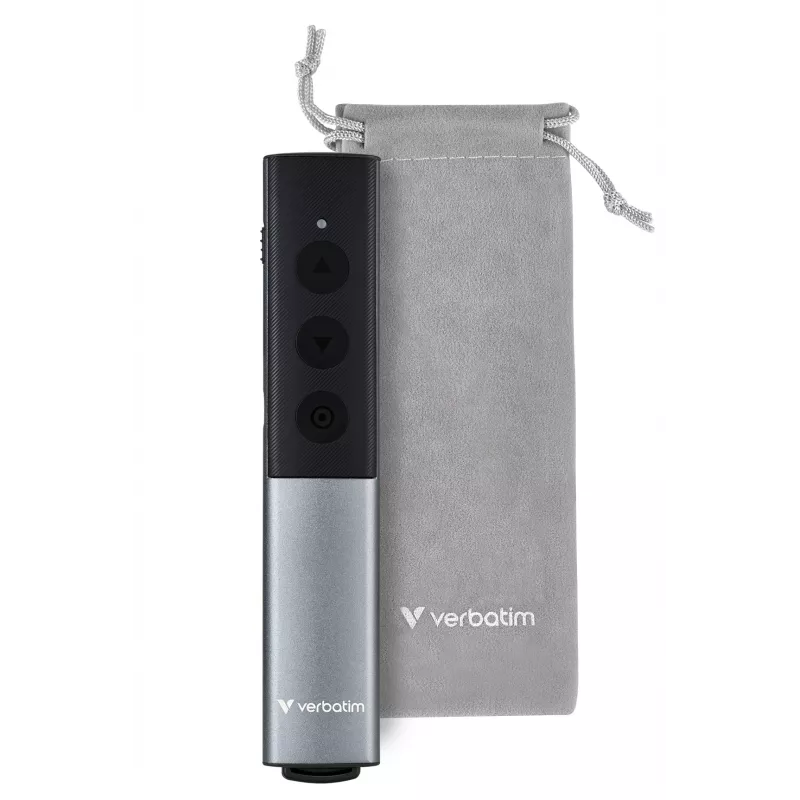 Verbatim Agenda apresentador sem fios com ponteiro laser vermelho, RF, USB, 100 m, preto, prateado