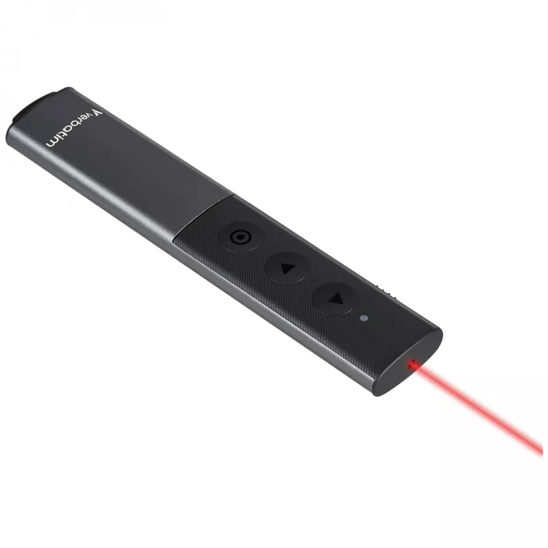 Verbatim Agenda apresentador sem fios com ponteiro laser vermelho, RF, USB, 100 m, preto, prateado