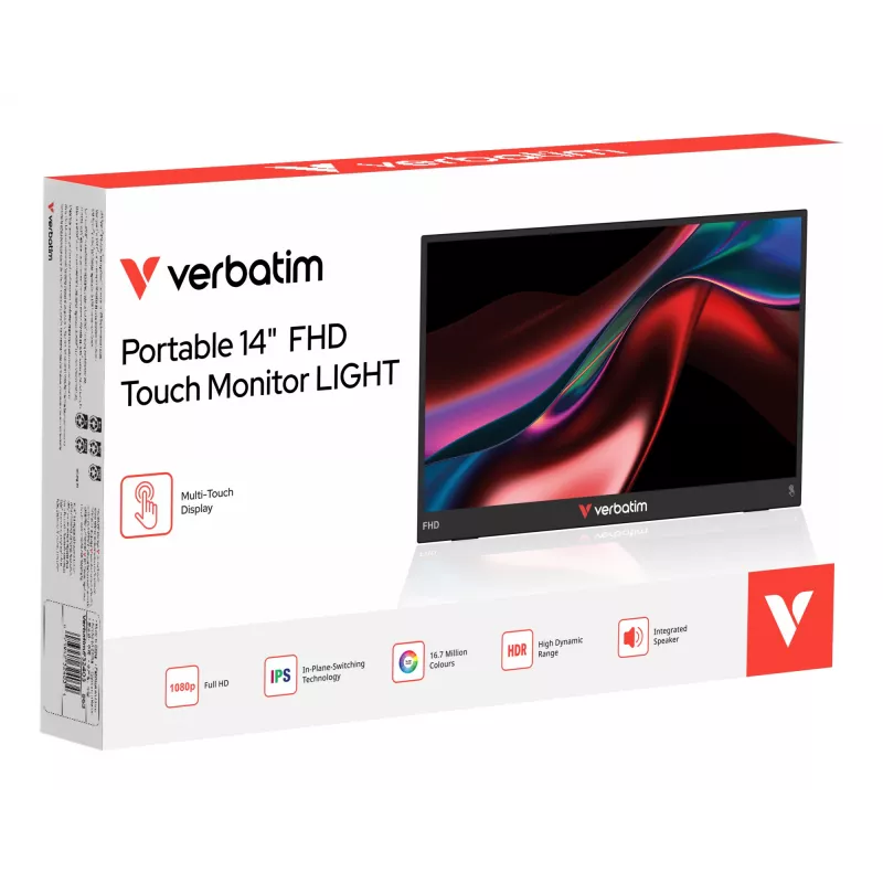 Monitor portátil Verbatim 14 polegadas FHD Touch LCD 1920x1080
