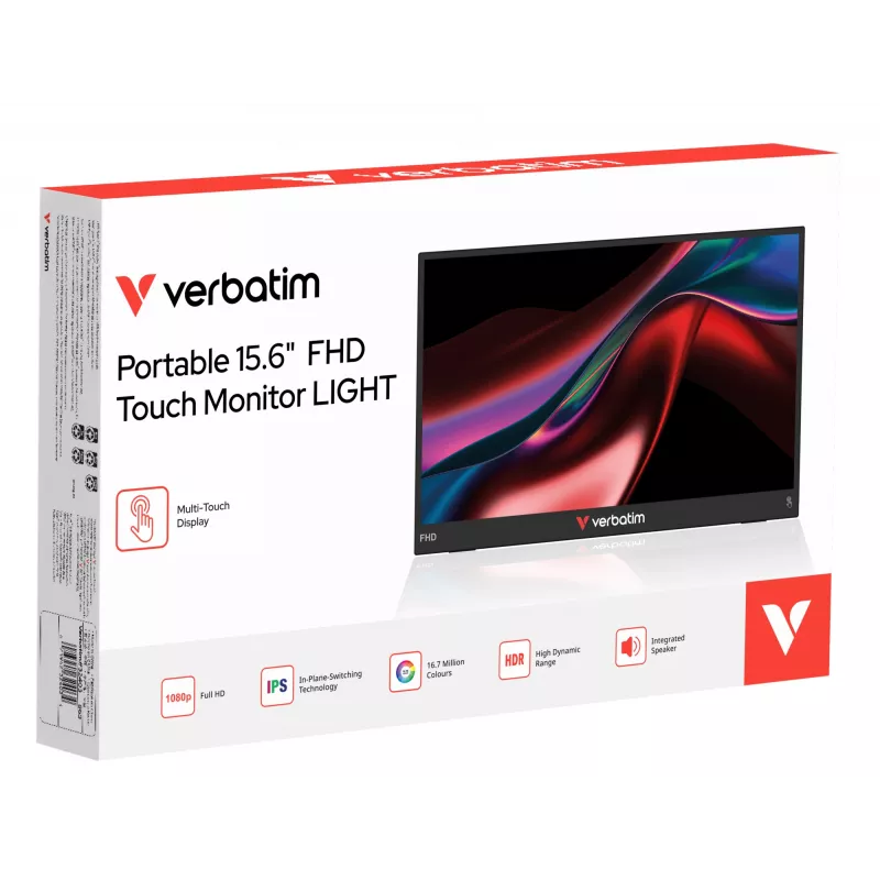 Monitor portátil Verbatim 15,6 polegadas FHD Touch LCD 1920 x 1080
