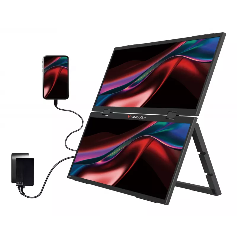Monitor duplo portátil Verbatim 15,6 polegadas FHD Essentials, 39,6 cm (15,6 polegadas), LCD, 1920 x 1080 píxeis, Full HD, 16:9, 10 ms