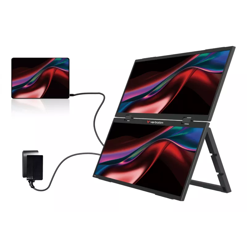 Monitor duplo portátil Verbatim 15,6 polegadas FHD Essentials, 39,6 cm (15,6 polegadas), LCD, 1920 x 1080 píxeis, Full HD, 16:9, 10 ms
