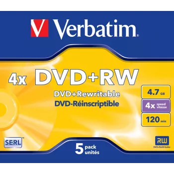 Verbatim VB-DPW44JC, DVD+RW, 120 mm, caixa de jóia, 5 unid., 4,7 GB