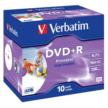 Verbatim DVD+R Wide Inkjet Printable ID Brand, DVD+R, 120 mm, imprimível, caixa de jóia, 10 unid., 4,7 GB