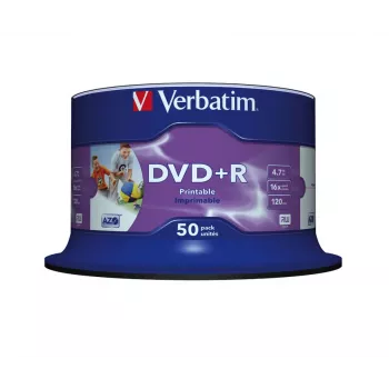Verbatim DVD+R Wide Inkjet Printable No ID Brand, DVD+R, 120 mm, imprimível, spindel, 50 unid., 4,7 GB