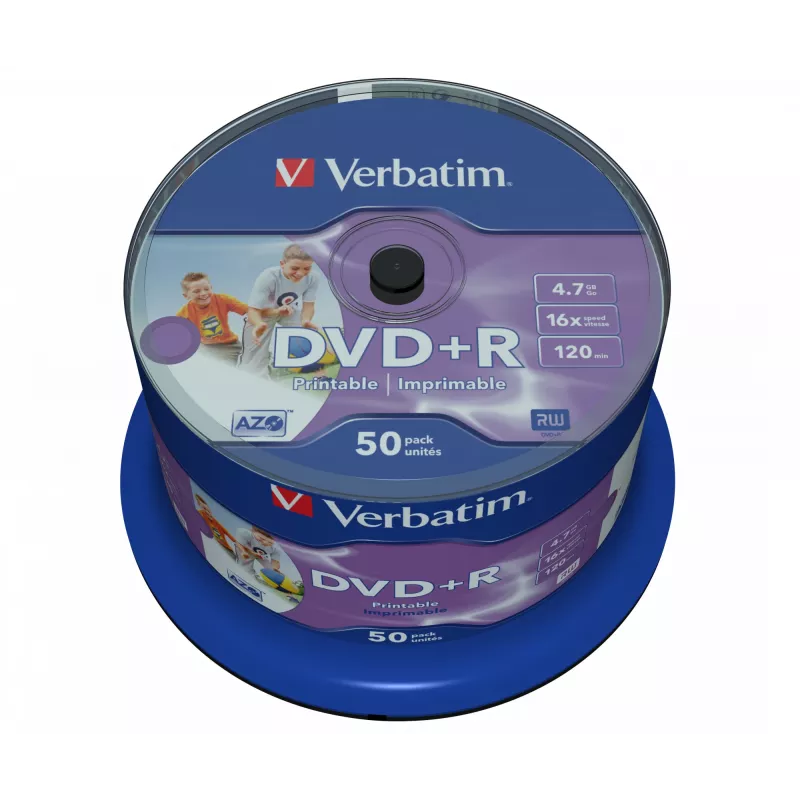 Verbatim DVD+R Wide Inkjet Printable No ID Brand, DVD+R, 120 mm, imprimível, spindel, 50 unid., 4,7 GB