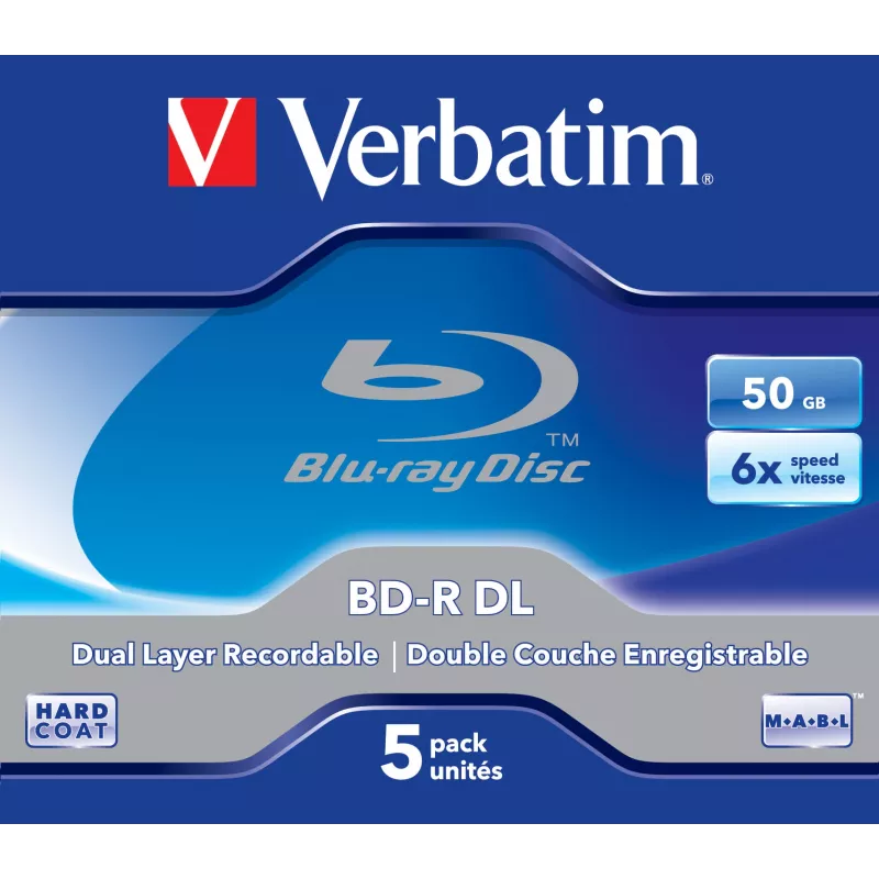 Verbatim 43748 disco Blu-Ray BD-R 50 GB não gravado 5 unid.