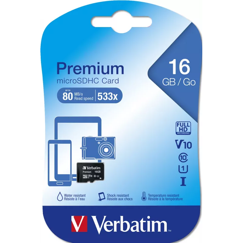 MicroSDHC Verbatim Premium 16 GB Classe 10 preto 44010