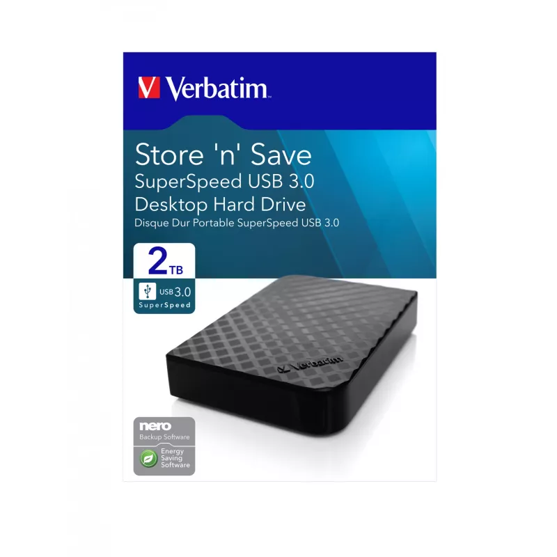 Verbatim Store 'n' Save 2TB USB 3.0, 2 TB, 3.2 Gen 1 (3.1 Gen 1), preto